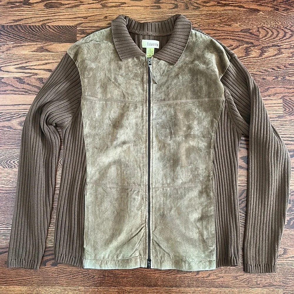 Cubavera Men's Tan Suede and Knit Zip Up Jacket size XL